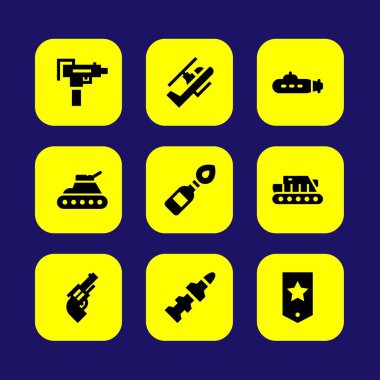 Silah vektör Icon set. denizaltı, tank, roket ve chevron