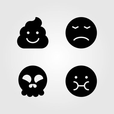 Duygular Icon set vektör. gülümseme, kaka, kafatası ve öfkeli