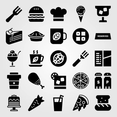 Restoran vektör Icon set. çatal bıçak takımı, pasta, ıstakoz ve havuç