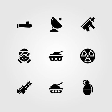 Silah vektör Icon set. silah, denizaltı, gaz maskesi ve radar