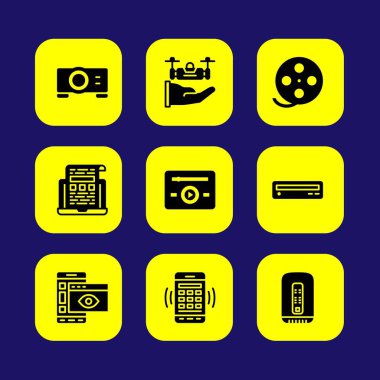 Teknoloji vektör Icon set. müzik çalar, dron, pc ve dvd oynatıcı
