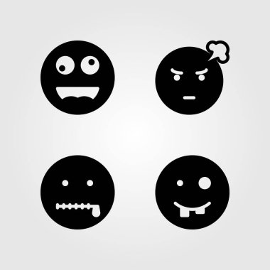 Duygular Icon set vektör. çirkin, sır, gülümseme ve çılgın