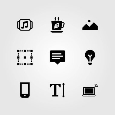 Web tasarım vektör Icon set. kırpma, müzik çalar, dizüstü bilgisayar ve sohbet