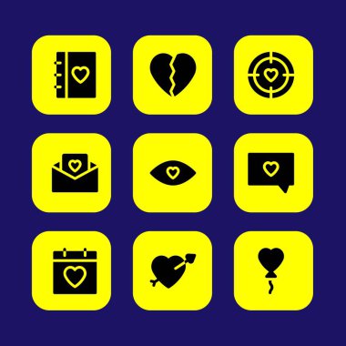 Sevgililer günü vektör Icon set. Hedef, aşk, kalp balon ve sevgi gündem seviyorum