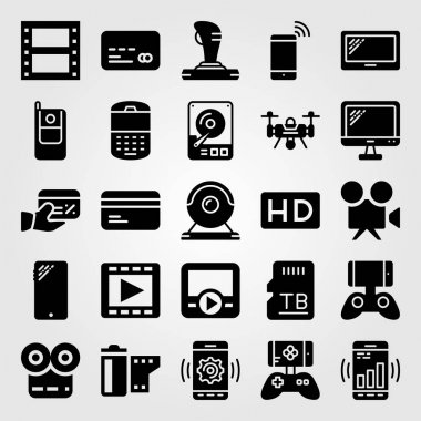 Teknoloji simge vektör ayarlayın. telefon, hhd, kredi kartı ve cep telefonu