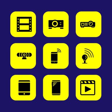 Teknoloji vektör Icon set. Smartphone, işaret noktası, film oynatıcı ve tablet