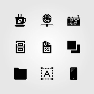 Web tasarım vektör Icon set. çay Kupası, web, akıllı telefon ve metin düzenleyicisi