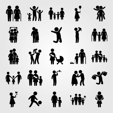 İnsanlar Icon set vektör. oğul, baba, bir adam ve baba