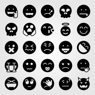 Duygular Icon set vektör. unamused, gülüyor, sessiz ve korkmuş