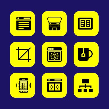 Web tasarım vektör Icon set. kırpma, dizüstü bilgisayar, site haritası ve akıllı telefon