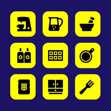 Mutfak vektör Icon set. Çatal, kavanoz, buzluk ve harç