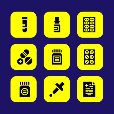 Tıp vektör Icon set. pipet, tıp, tüp ve hapları