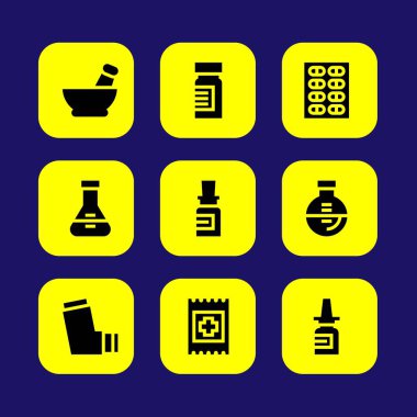 Tıp vektör Icon set. Grup yardım, yardım, bant ve hapları