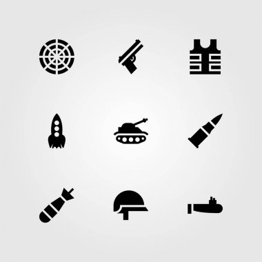 Silah vektör Icon set. Torpido, kask, radar ve tank