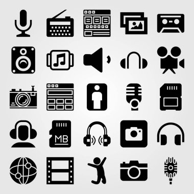 Multimedya vektör Icon set. kaset, adam, ses ve resim