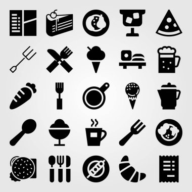 Restoran vektör Icon set. kruvasan, şiş, fatura ve kaşık