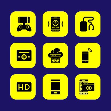 Teknoloji vektör Icon set. müzik çalar, bulut bilgisayar, hd ve oyun kumandası