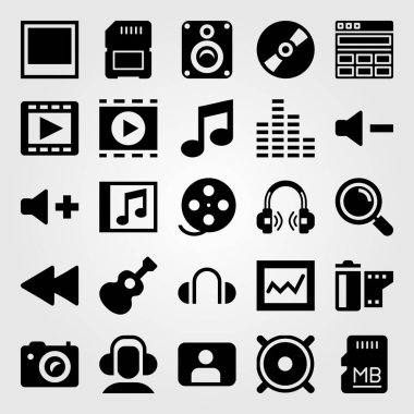 Multimedya vektör Icon set. gitar, bellek, kompakt disk ve kullanıcı