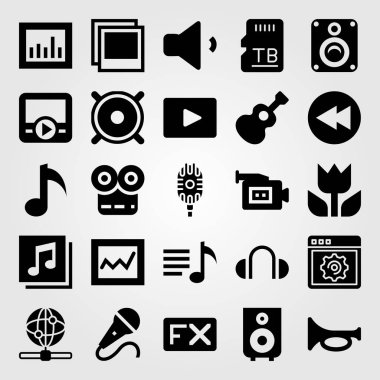 Multimedya vektör Icon set. video oynatıcı, bellek, fx ve nota