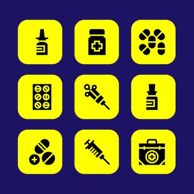 Tıp vektör Icon set. şırınga, hap, tıp ve tabletler