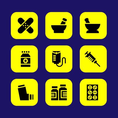 Tıp vektör Icon set. damla sayacı, tıp, hap ve tabletler