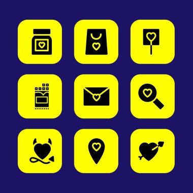 Sevgililer günü vektör Icon set. alışveriş çantası, sevgi, çikolata ve kalp