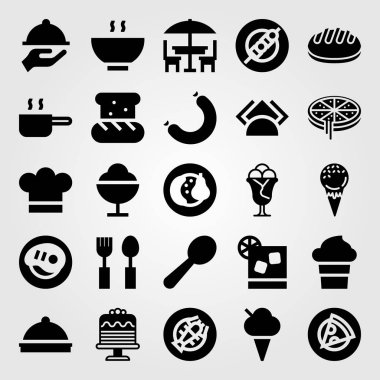 Restoran vektör Icon set. ıstakoz, pan, Teras ve pizza