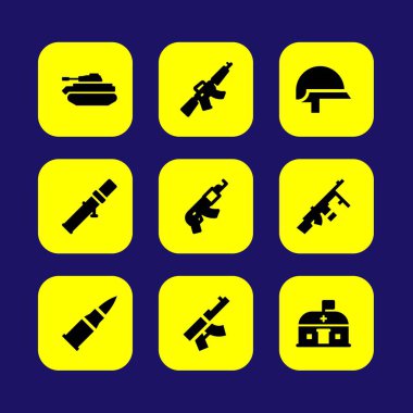 Askeri vektör Icon set. tüfek, kurşun, Tufek ve tank