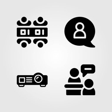 Tartışma vektör Icon set. Toplantı, tartışma ve projektör