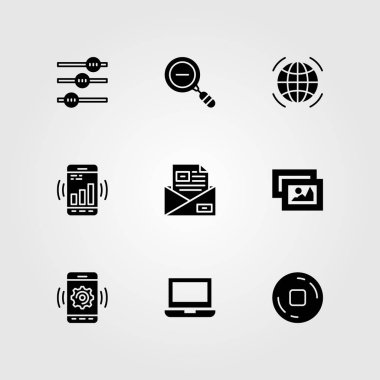 Temel vektör Icon set. Dur, resim, düğme ve e-posta