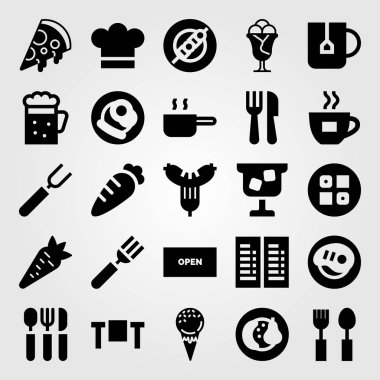 Restoran vektör Icon set. kokteyl, havuç, dondurma ve pizza