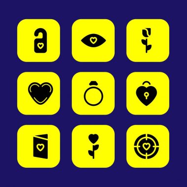 Sevgililer günü vektör Icon set. aşk asma kilit, aşk göz, aşk dnd ve aşk kartı