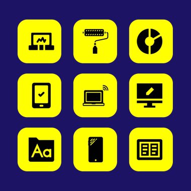 Web tasarım vektör Icon set. dizüstü bilgisayar, monitör, pasta grafiği ve tablet