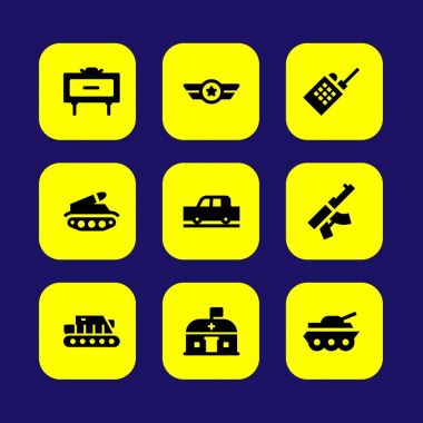 Askeri vektör Icon set. Benim, silah, volki tolki ve araba