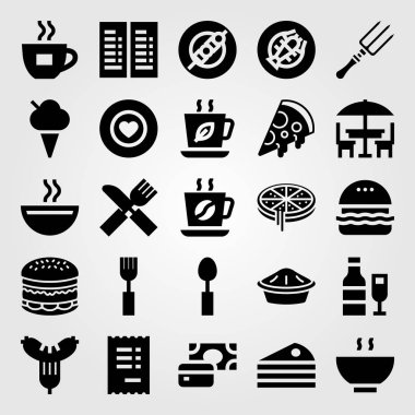 Restoran vektör Icon set. pasta, çatal bıçak, şiş ve ıstakoz