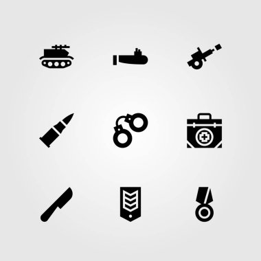 Silah vektör Icon set. Kelepçeler, kurşun, ilk yardım çantası ve chevron