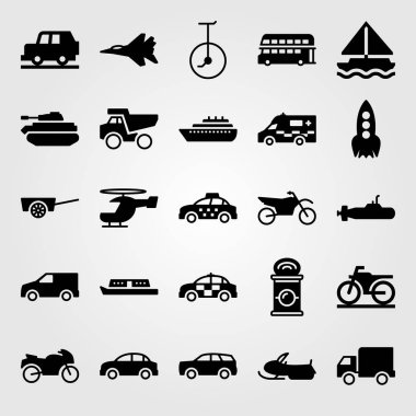 Ulaşım vektör Icon set. otobüs, otomobil, yelkenli ve kamyon