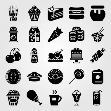 Yiyecek ve içecekler Icon set vektör. suyu, Ice cream, sosisli sandviç ve burito