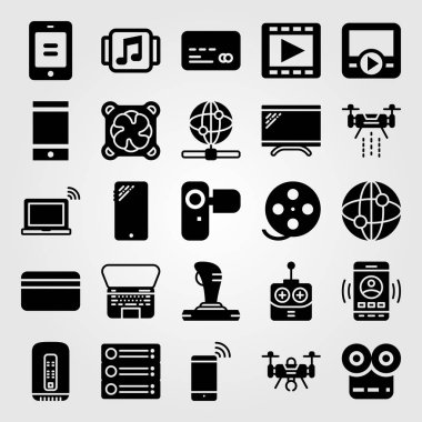 Teknoloji vektör Icon set. kredi kartı, film oynatıcı, web ve internet