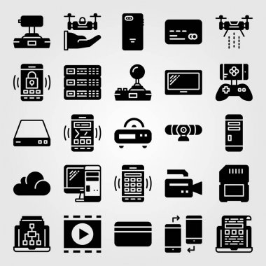 Teknoloji vektör Icon set. bilgisayar, bellek, pc ve pc case