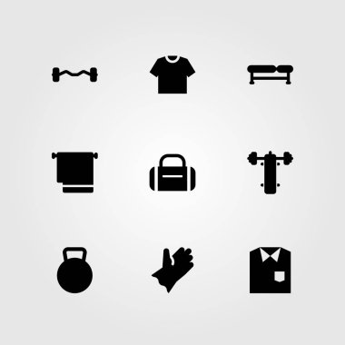 Fitness vektör Icon set. Halter, Mustafa, tezgah ve sıra sıkıştırma