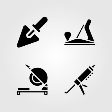 Araçlar Icons set. Vektör çizim dolgu macunu silah, ahşap uçak ve mala chop gördüm