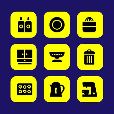 Mutfak vektör Icon set. kalıp, dolap, yemek ve su ısıtıcısı