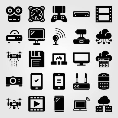 Teknoloji vektör Icon set. TV, doskette, sunucu ve cep telefonu