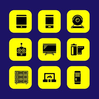 Teknoloji vektör Icon set. Uzaktan kumanda, pc durumda, tablet ve sunucu