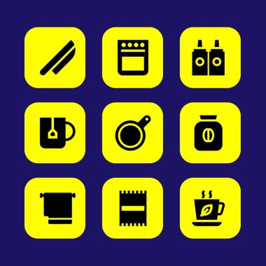 Mutfak vektör Icon set. fırın, havlu, plaj havlusu ve kahve pot