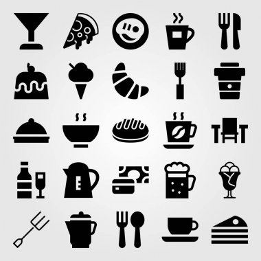 Restoran vektör Icon set. kahve fincanı, kruvasan, ödeme ve Kupası