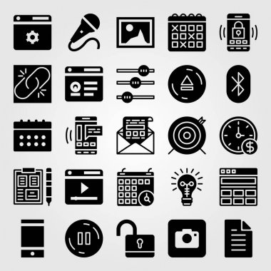 Temel vektör Icon set. Hedef, resim, duvar saati ve ayarları