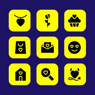 Sevgililer günü vektör Icon set. alışveriş çantası, arama aşk, şeytanı kalp ve kalp kolye
