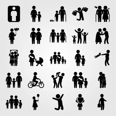 İnsanlar Icon set vektör. adam, atlama baba torunu ve büyük aile